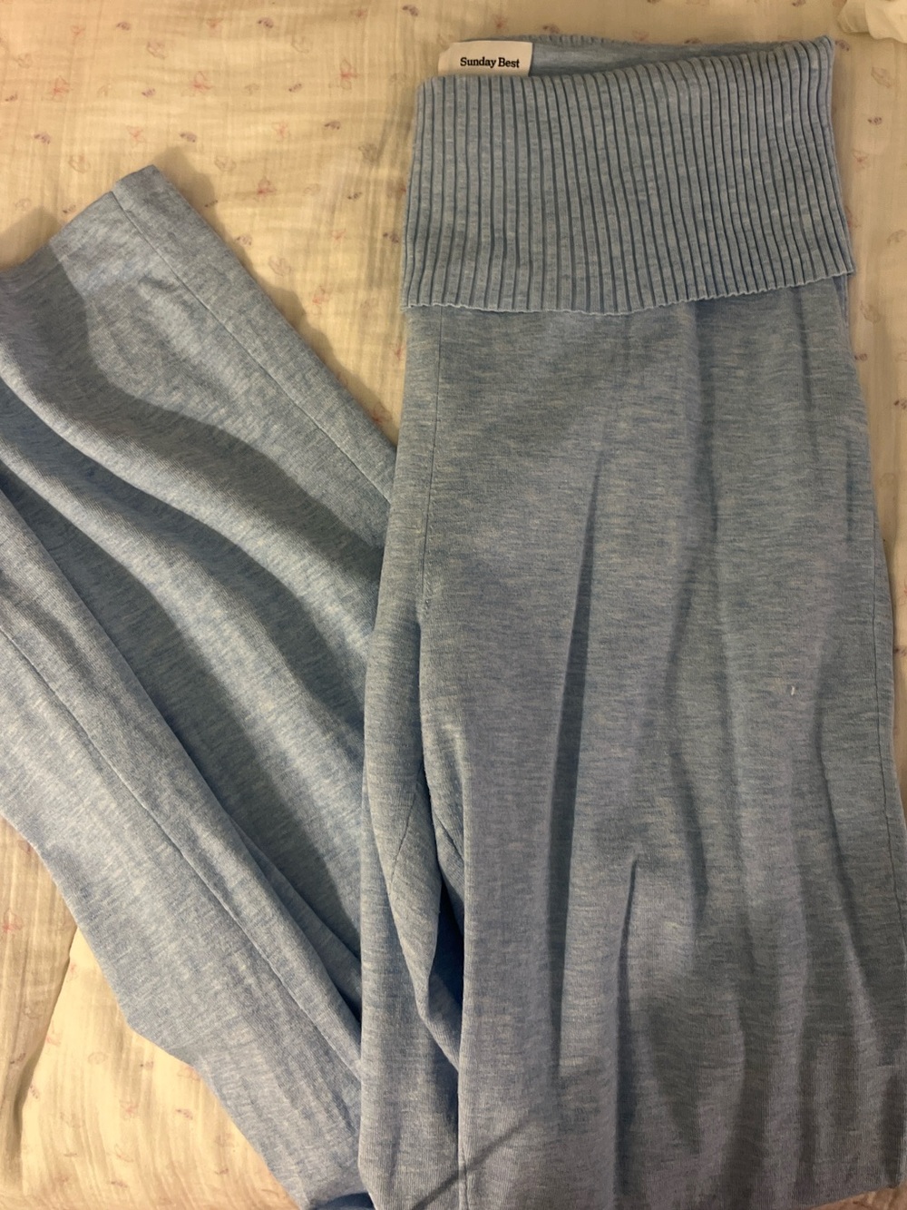 aritzia sunday best heather blue fold over flare leggings